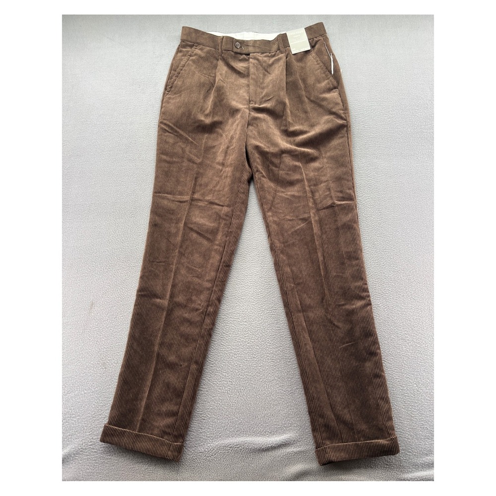Linea Uomo Pants Mens 36x34 Coffee Bean Brown Corduroy Pleated Classic Fit NEW